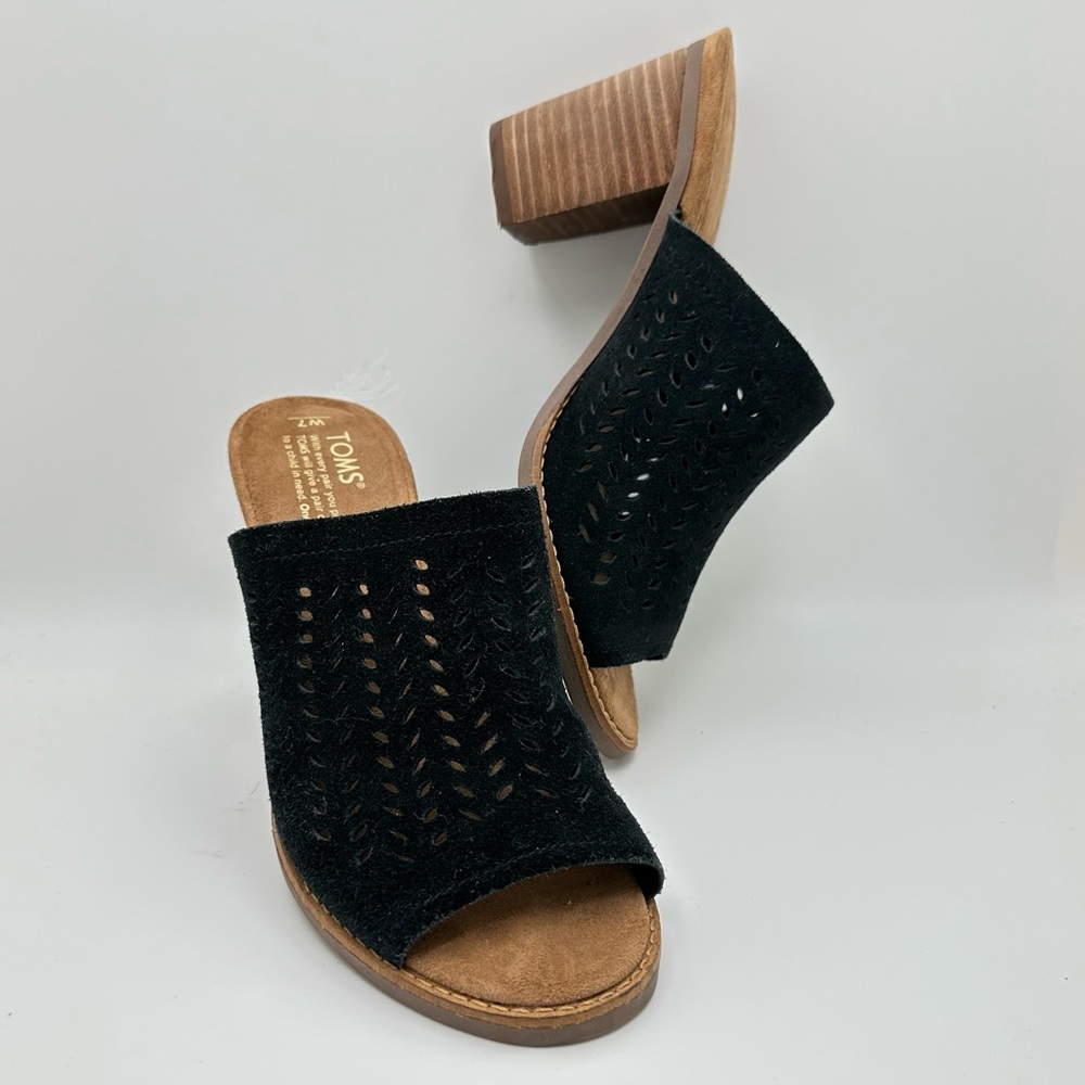 Toms Women Sandals High Heeled Slip On Open Toe Perforated Mules Black S… - Picture 3 of 12